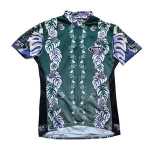 Primal Wear Shirt Women’s Size Large Green Cycling Hawaiian Floral Full Zip Y2K